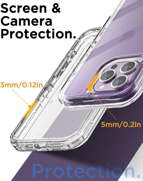 AICase Heavy Duty Clear Case for iPhone 15 Pro Max - 3-Layer, Military Grade, Shockproof, Not Yellowing, Drop