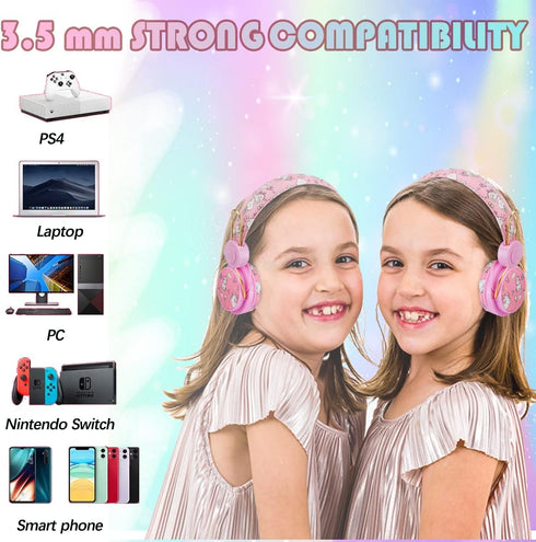 SVYHUOK Unicorn Bluetooth Headphones for Kids Girls, Pink Cat Ear Wireless Headset with Microphone, Safe Volume Limited 85db POM Over-Ear Headset HD with Mic for School/Tablet/Birthday Xmas Gift