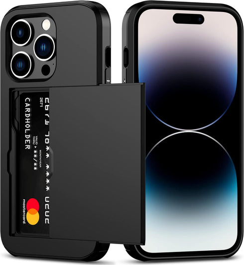 Nvollnoe for iPhone 14 Pro Case with Card Holder, Heavy Duty Protective Dual Layer Shockproof Hidden Card Slot Slim