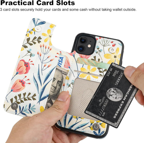 HAOPINSH 11 6.1" for iPhone Wallet Case with Card Holder, Floral Flower Pattern Back Flip Folio PU Leather Kickstand