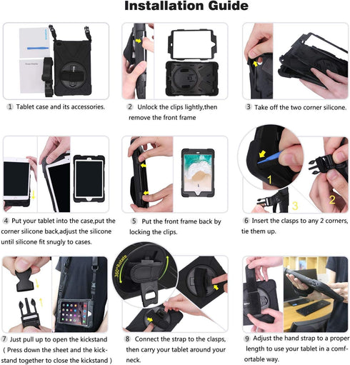 BRAECN iPad Mini 5/4 Case, Heavy Duty Shockproof Protective Rugged Case with Pencil Holder, Hand Strap, Kickstand, for