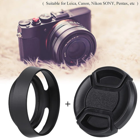 Camera Lens Hood, 43mm Black Metal Lens Hood with Plastic Lenses for Leica Photography Accessory