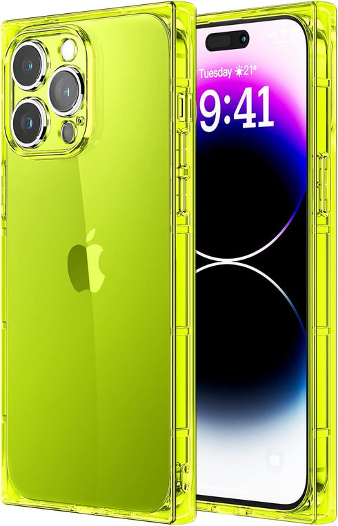 Tzomsze Clear Cute Case for iPhone 14 Pro Max 6.7 Inch, Full Camera Protection & Reinforced Corners, Neon Green
