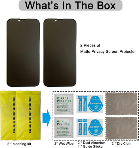 2 Pack Matte Privacy Screen Protector for iPhone 13/14/13 Pro, Anti-Glare Anti-Spy Tempered Glass Film 6.1 inch, Full