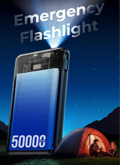 JKELAR 50000mAh Pack 22.5W Power Bank, Portable Charger, Travel Camping Essential Battery with Built-in Cables, PD Fast