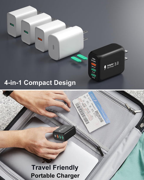 OKRAY 2-Pack USB C Charger Block, 40W 4-Port Type C Wall Charger Plug, QC+PD3.0 Fast Charging for iPhone 15, Galaxy