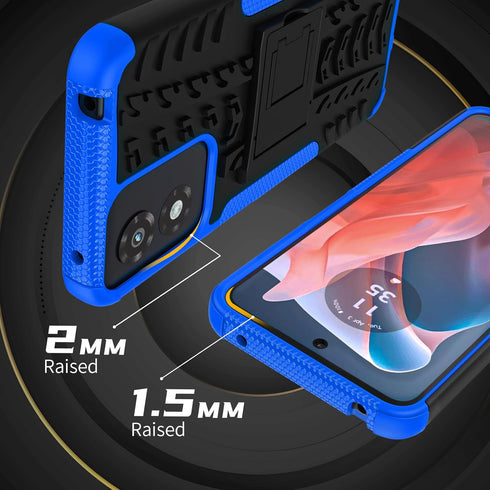 Moto G Play 2024 Case with 2 Pack Screen Protector, Heavy Duty Shockproof Bumper Cover with Kickstand (Blue)