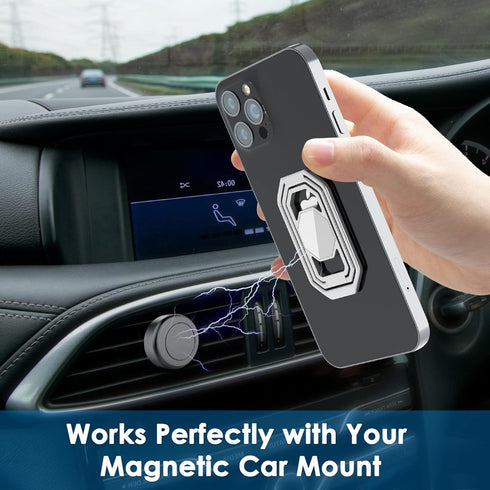 Phone Ring Holder Finger Kickstand, Upgraded 360° Rotation Metal Grip for Magnetic Car Mount, Compatible with