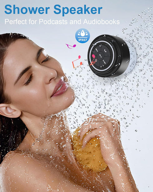 Razobws IP67 Bluetooth Shower Speaker, Portable Bluetooth Speakers, Waterproof Speaker with Suction Cup, Floating