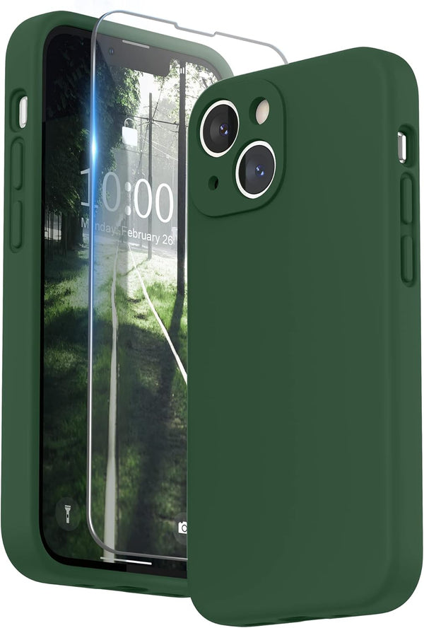 SURPHY iPhone 13 Mini Case, Clover Green, with Screen Protector, Liquid Silicone Phone Case, Camera Protection, 5.4