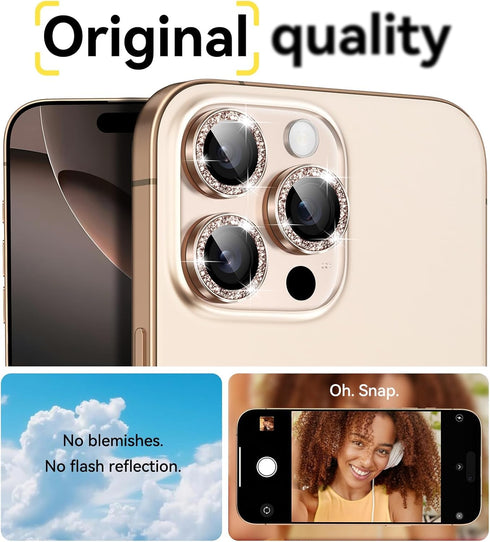 16 16 Matekxy for iPhone Pro/iPhone Pro Max Camera Lens Protector Glitter, Anti-Scratch Bling Ring Cover, Cute Girly