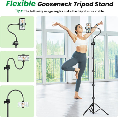 Phone Tripod, 81" Tall with Remote, Gooseneck Stand and Phone Holder, Selfie Stick Tripod for iPhone 15 14 13 Pro,