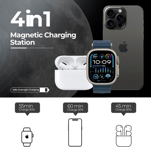 4 in 1 Wireless Charging Station - Fast Charging for Apple Devices - iPhone Charger for 15/14/13/12/11 - Apple Watch