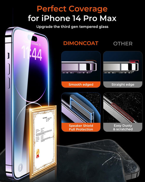 DIMONCOAT 4-Pack Auto Alignment Kit for iPhone 14 Pro Max Privacy Screen Protector, 10X Military Protection, Case