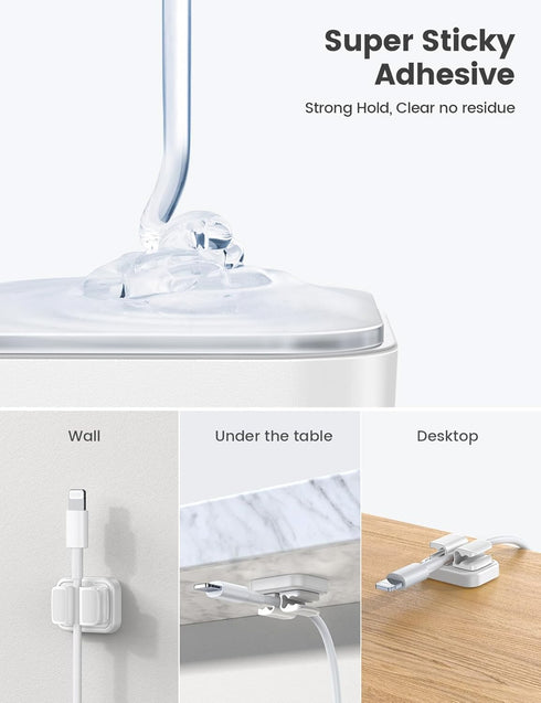 3-in-1 Cord Organizer Spring Clip Holder, Lamicall Small Desk Cable Organizer Clips, 3Pcs (White)