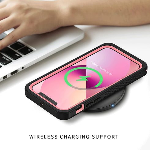 Lanhiem Waterproof Case for iPhone 12, Dustproof Shockproof with Built-in Screen Protector, Pink