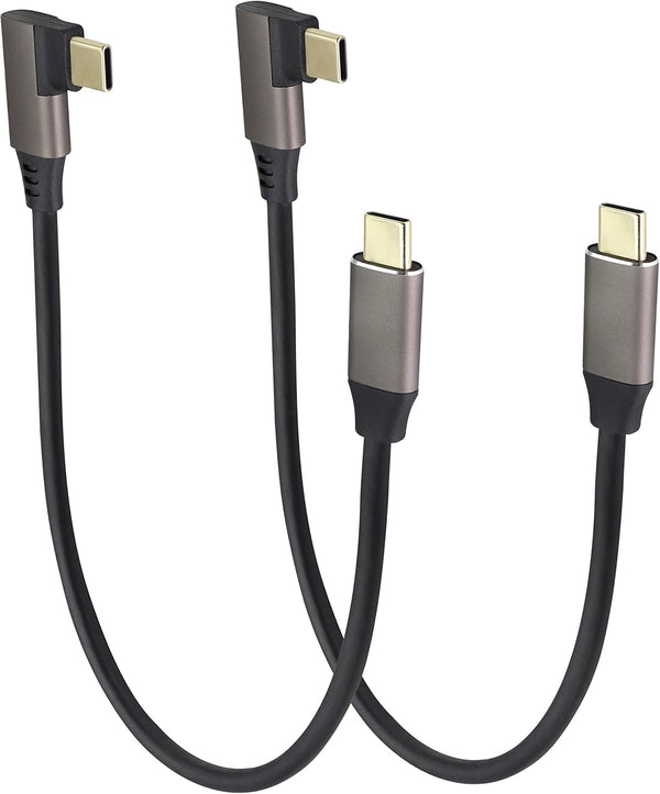 90 Degree USB 3.1 Type C Male Extension Cable 60W & 3A, Right Angled, 0.3M, 2-Pack for Laptop, Tablet & Mobile.