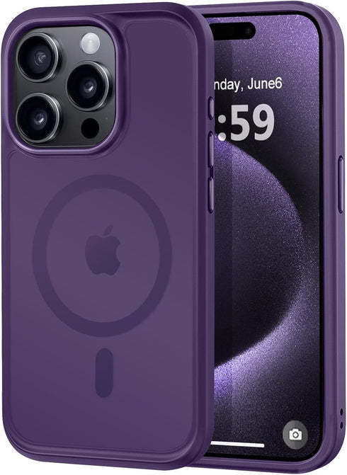 MOCCA iPhone 15 Pro Case - Slim Translucent Matte, 13FT Military Drop Protection, Strong Magnetic, Deep Purple, MagSafe
