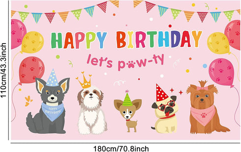 Dog Girl Party Decorations, Pink Puppy Dog Themed Birthday Supplies, Lets Party Banner Backdrop for Kids Photography