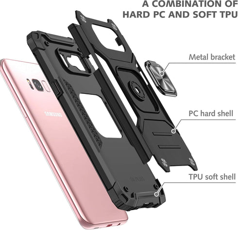 YmhxcY Galaxy S8 Armor Grade Case, Non-Slip Hybrid Rugged Phone Case with Rotating Holder Kickstand - KK Black