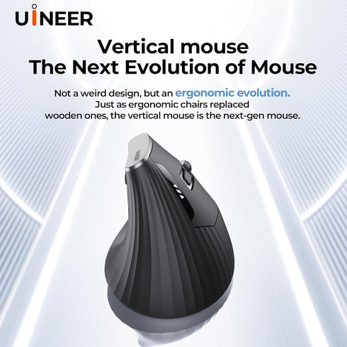 Uineer (BT4.0/5.0 2.4G) 3 4 Wireless Ergonomic Mouse, Bluetooth Mice and Rechargeable Vertical Mouse, Multi-Device