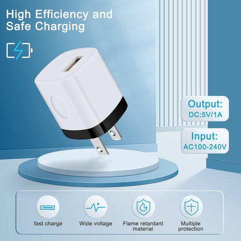 USB Wall Adapter,Charger Cubes,5Pack 1A Travel Single Port Wall Charger Plug Charging Block Box Compatible Phone 15/14/13/X/XR/8/7/6/6S Plus,Samsung Galaxy S10e S10 S9 S8 Plus/S7/Note 10/9/8,LG G8 G7