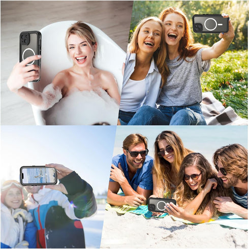Full Body Case for iPhone 15 Plus 6.7 Inch,Waterproof DirtProof DropProof Snowproof Anti-Scratch Clear Magnetic Rugged Built-in Screen Protector Heavy Protect,Black-Gray