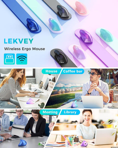 Lekvey Ergonomic Vertical Wireless Mouse, Rechargeable 2.4 GHz Optical Carpal Tunnel Mouse, 800/1200/1600 DPI, Green