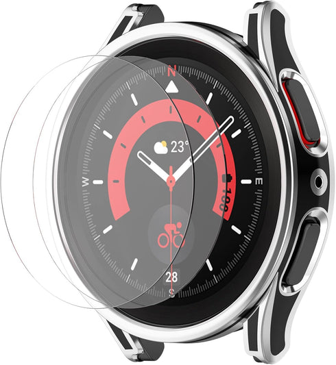 Smartwatch Full Coverage PC Protective Case with Tempered Glass Screen Protector for Samsung Watch 5 40mm, Durable