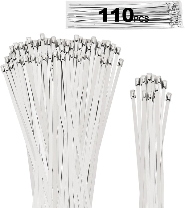 KiyHemo 110PCS Metal Zip Ties, 11.8IN +7.8IN Stainless Steel Zip Ties Heavy Duty