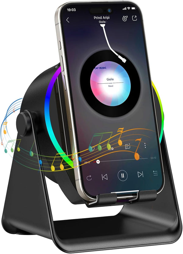 TARKARI Wireless Induction Speaker, 5 in 1 Bluetooth Speaker, 360 Rotation Cell Phone