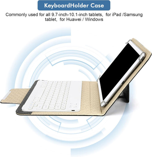 HD 10 Tablet Case, Universal Tablet Keyboard Case, Slim Folding PU Leather Stand Cover with Bluetooth Keyboard for Most