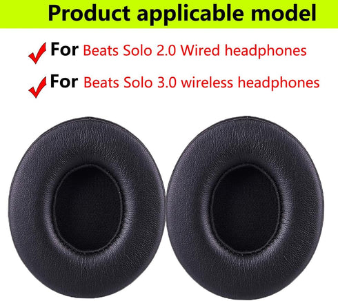 Replacement Ear Pads for Beats Solo 2.0 3.0 Wireless Headphones, Soft Comfort Protein Leather Memory Foam (Black)