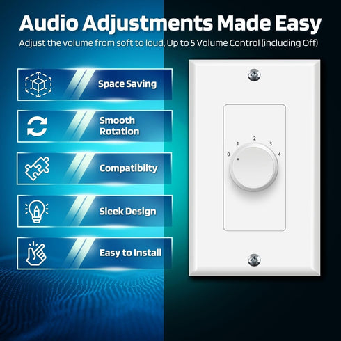 TNP Wall Mount Plate Volume Control Knob - 100W Flush in Wall Volume Control for Speakers, Audio Compatibility