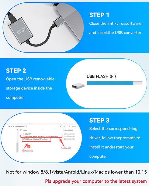 WinRaybot 1080P@60Hz 5Gbps 7/10/11, 10.15+, USB to HDMI Adapter for Monitor Display with High Speed Transmission