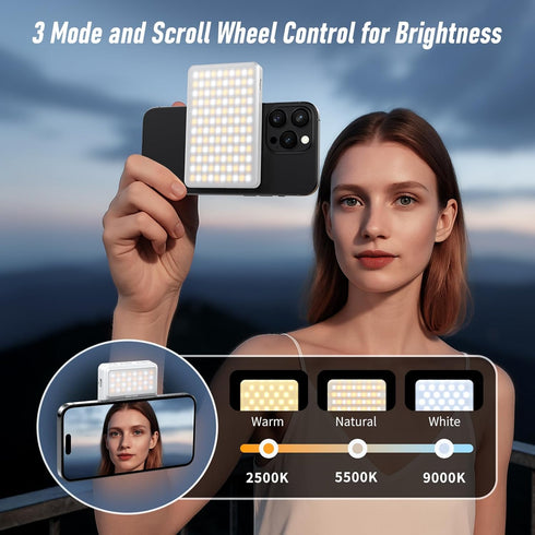 SEAEYES 160 3 Magnet Phone Light, LED Dual Side Selfie Light Compatible with iPhone Magsafe, Lighting Adjustment Modes