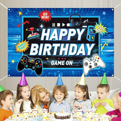 Video Game Backdrop Party Banner, Gaming Theme Birthday Photography Background, Props for Game Fans Kids Decorations