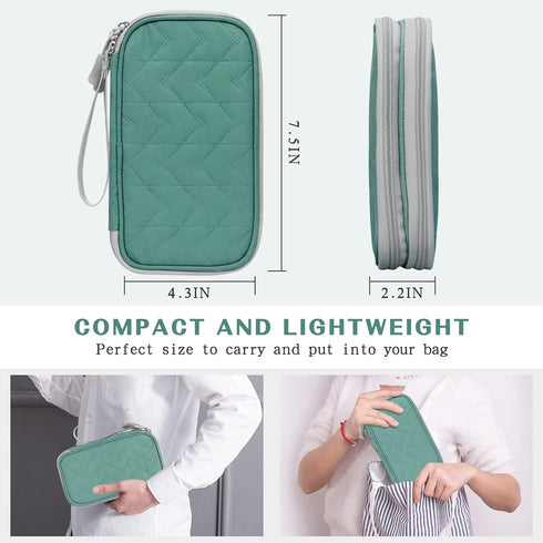 FYY Travel Cable Organizer Bag Pouch, Portable Waterproof Double Layers Electronic Accessories Case for Green Pattern