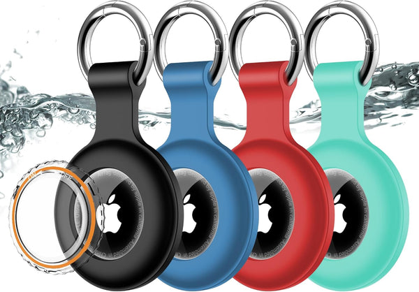 4 Pack IPX8 Waterproof Airtag Holder with Keychain for Apple Air Tags, Shockproof GPS Item Finders Case