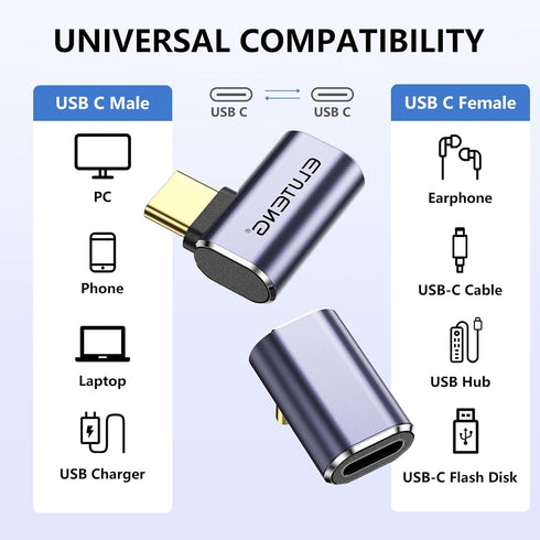 ELUTENG 90 Degree USB C Adapter 3 Pack, Right Angle USB Type C Male to Female 8K@60Hz Connector