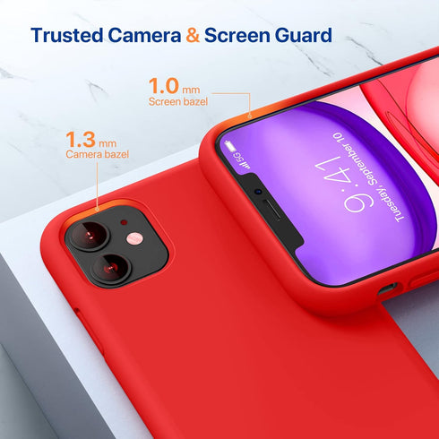 Miracase iPhone 11 Case (6.1") - Red Liquid Silicone Gel, Full Body Shockproof Cover with Screen Protector.