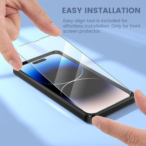 Maxdara iPhone 14 Pro Screen Protector 6 in 1, 9H Hardness, Ultra HD, 2 Pack Back & Front Glass, Camera Lens Protectors.