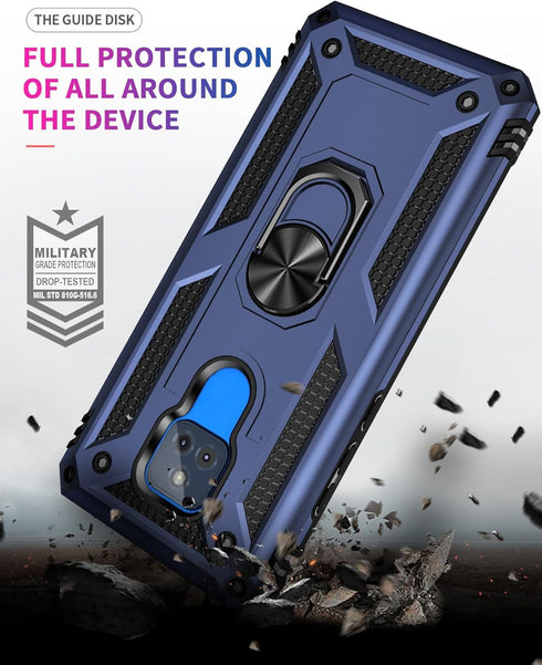 Moto G Play 2021 Case with Tempered Glass Screen Protector, Military Grade Rugged Anti-Scratch Cover, Navy