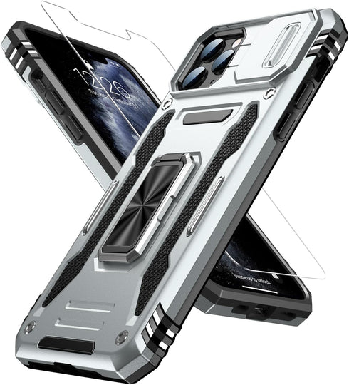 MERRO for iPhone 11 Pro Max Case, Military-Grade Heavy Duty Phone Cover with Screen Protector and Magnetic Stand (Grey)
