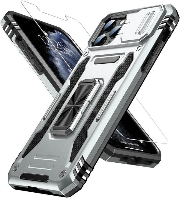 MERRO for iPhone 11 Pro Max Case, Military-Grade Heavy Duty Phone Cover with Screen Protector and Magnetic Stand (Grey)
