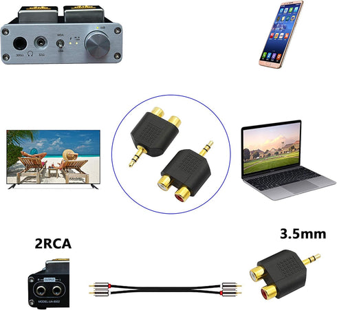 CERRXIAN LEMENG Gold Plated 3.5mm Stereo to 2-RCA Male to Female Adapter, Audio Splitter, Dual RCA Jack