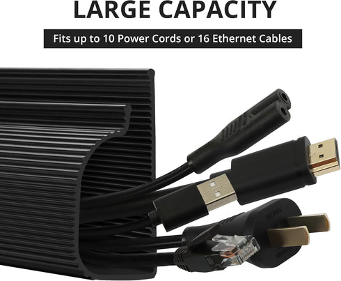 Cable Management Under Desk, Black (31.5in J Channel, 2x15.7in) - Self Adhesive Cable Raceways, Easy Install