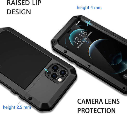Lanhiem Metal Case for iPhone 12 Pro Max, Heavy Duty Shockproof Rugged Case with Built-in Screen Protector