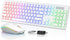 Wireless Keyboard and Mouse - RGB Backlit, Rechargeable & Light Up Letters, Full-Size, Ergonomic Tilt Angle, White
