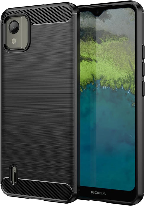 Shockproof Carbon Fiber Jacket Phone Case for Nokia C110, Scratch Resistant Soft TPU, Black